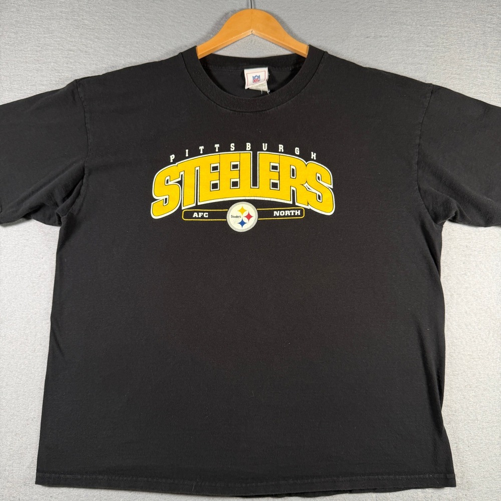 Vintage Pittsburgh Steelers Mens Black Graphic T-Shirt AFC North XL NFL Y2K